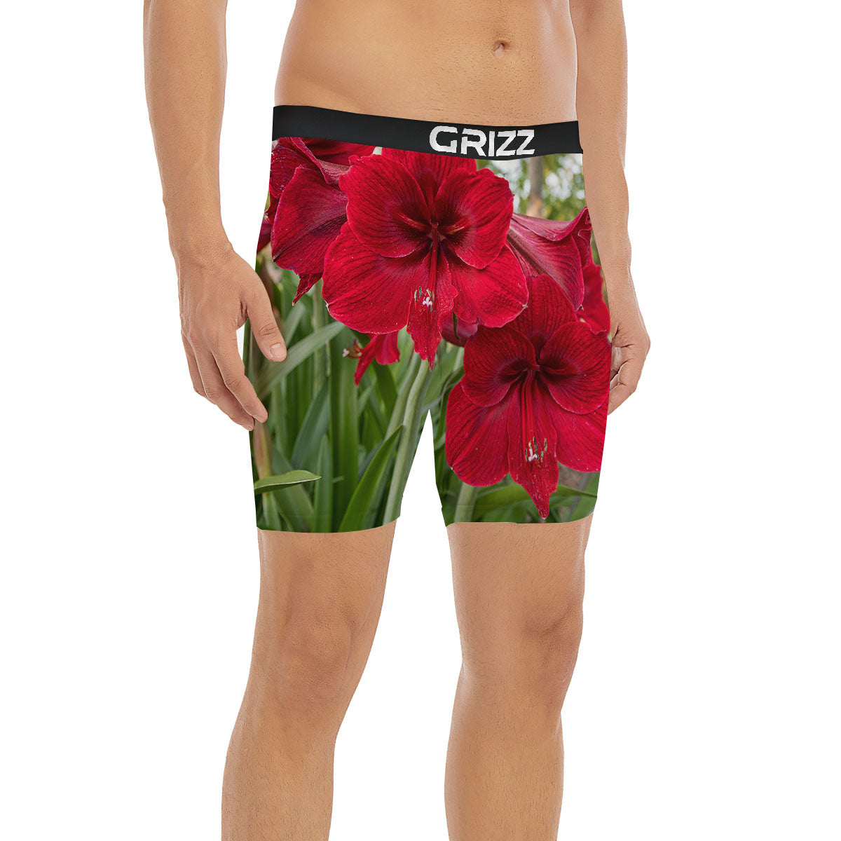 Amaryllis Red Print Boxer Briefs-grizzshop