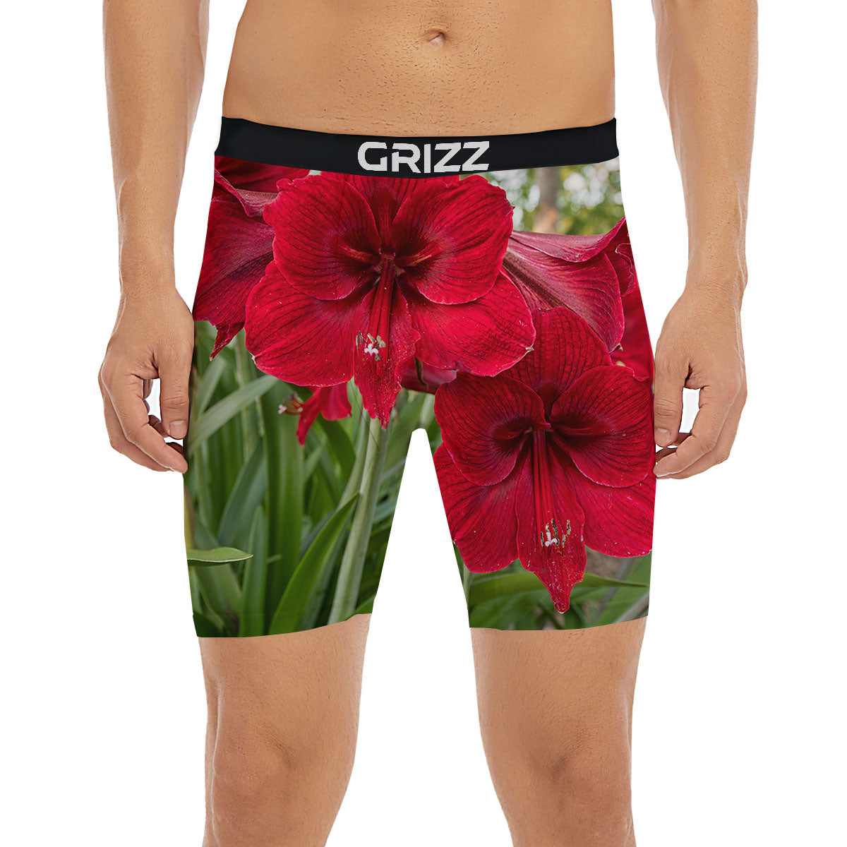 Amaryllis Red Print Boxer Briefs-grizzshop