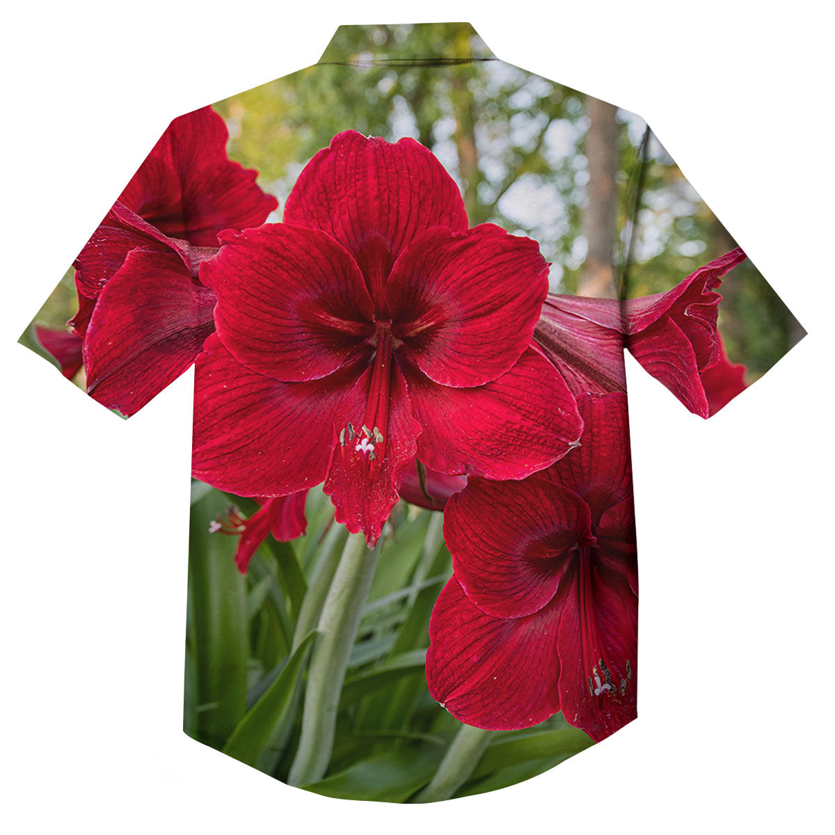 Amaryllis Red Print Button Up Shirt-grizzshop