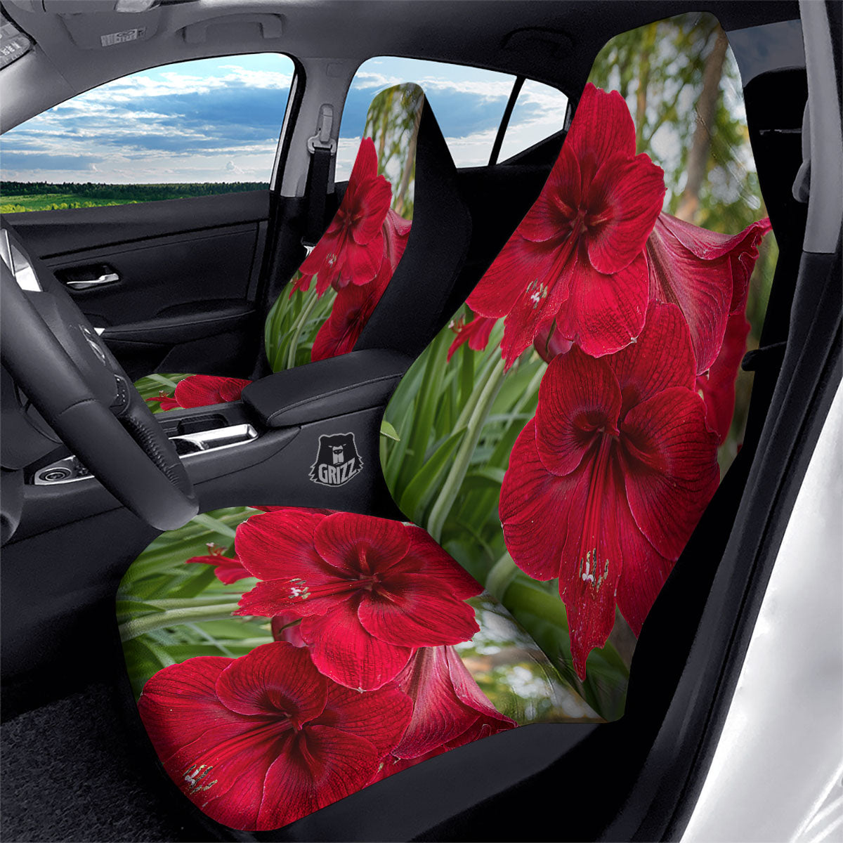 Amaryllis Red Print Car Seat Covers-grizzshop