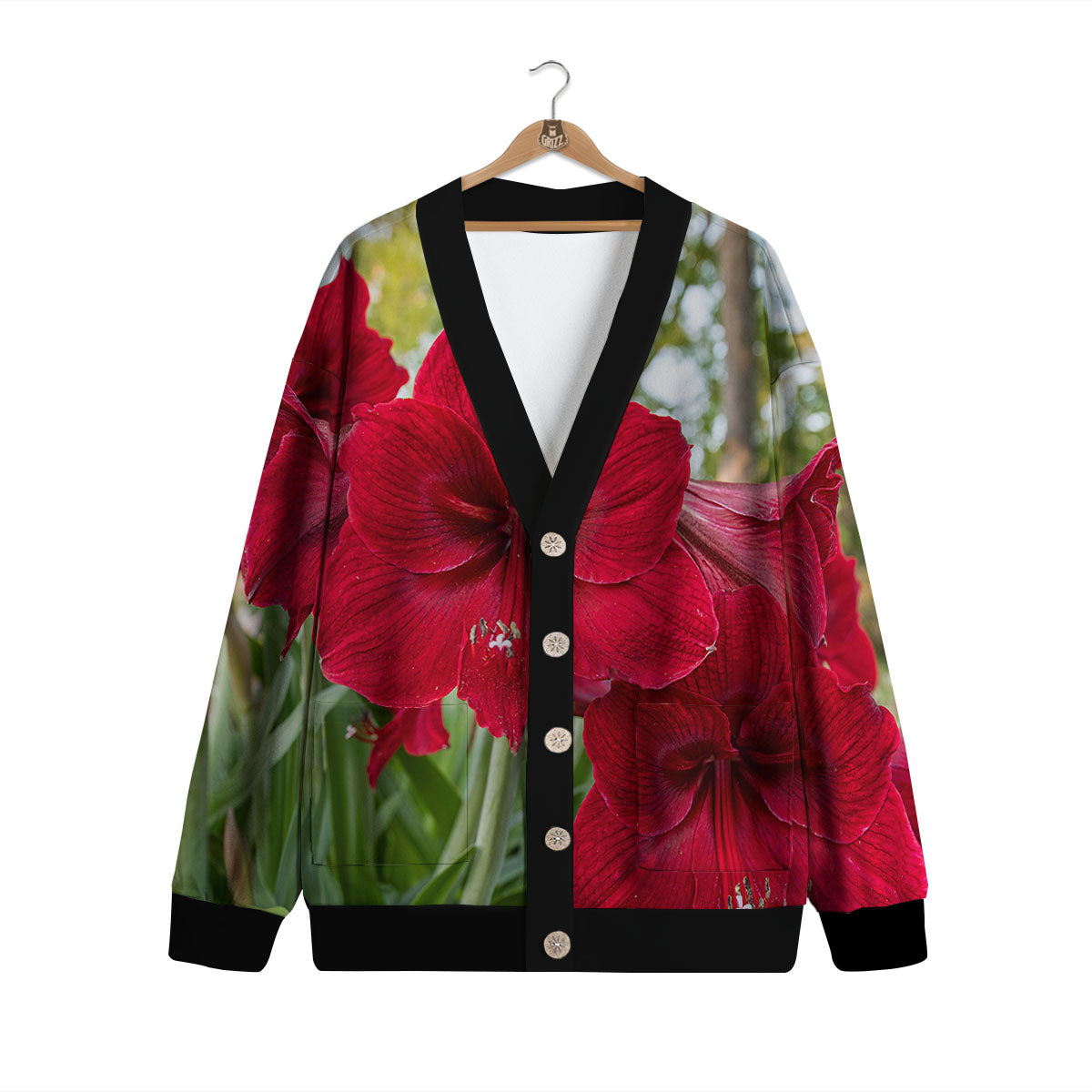 Amaryllis Red Print Cardigan-grizzshop