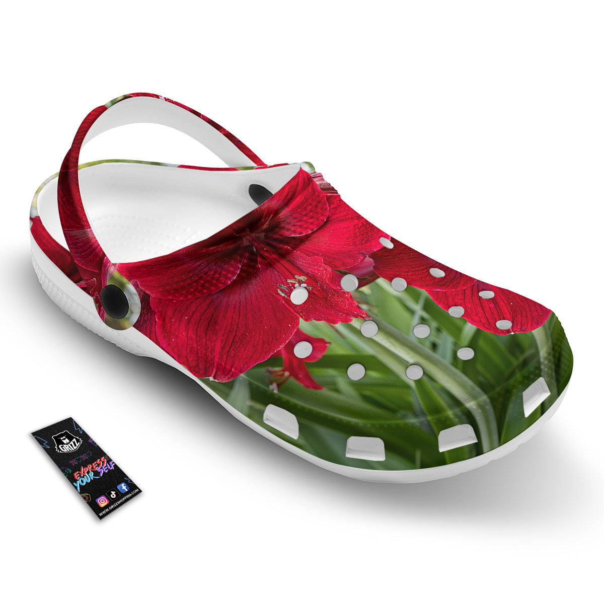 Amaryllis Red Print Clog-grizzshop