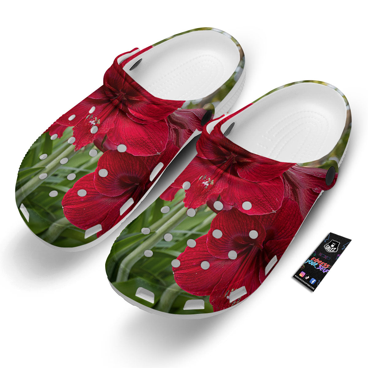 Amaryllis Red Print Clog-grizzshop