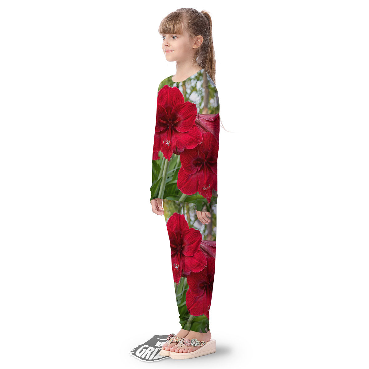 Amaryllis Red Print Kid's Pajamas-grizzshop