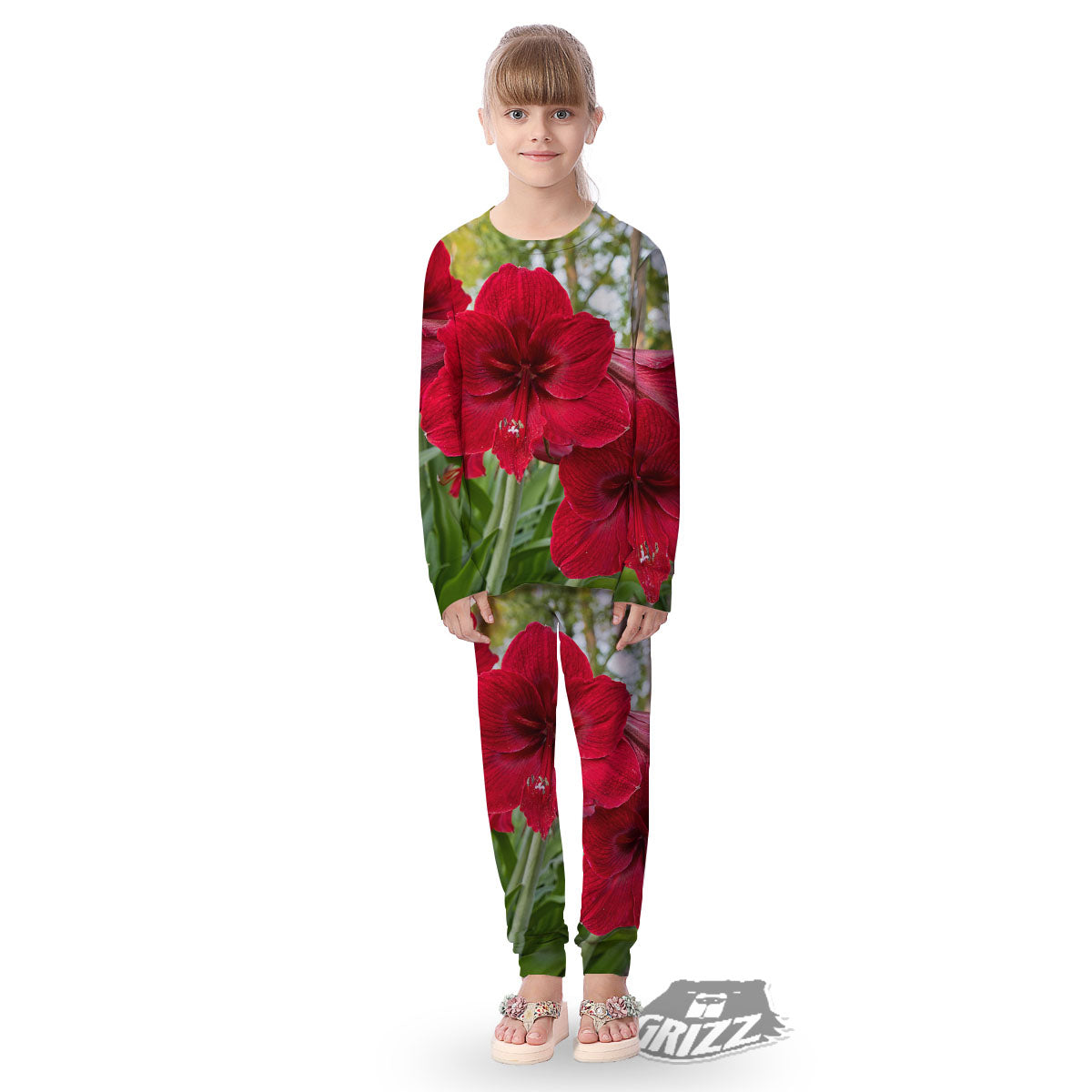 Amaryllis Red Print Kid's Pajamas-grizzshop