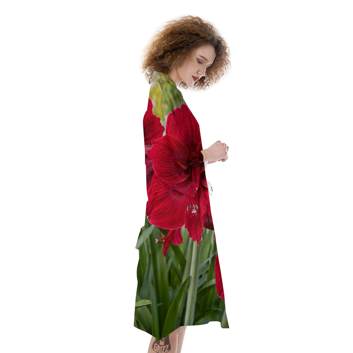 Amaryllis Red Print Kimono-grizzshop