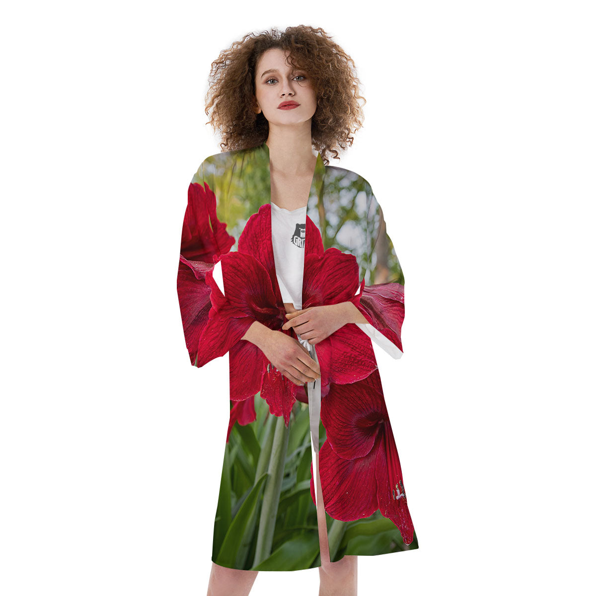 Amaryllis Red Print Kimono-grizzshop