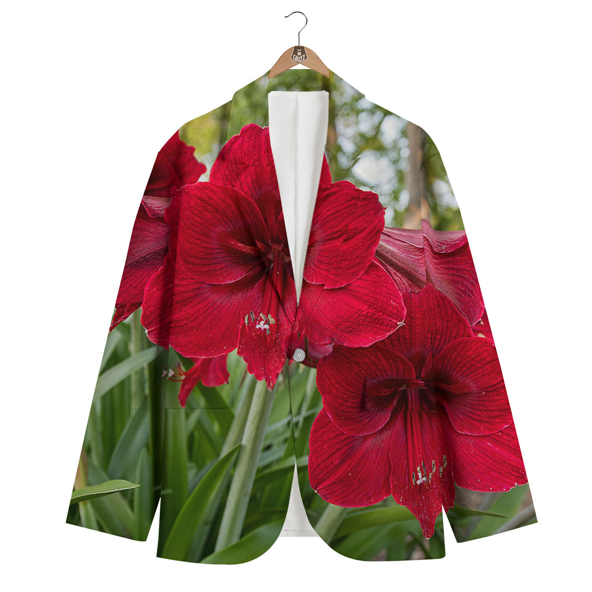 Amaryllis Red Print Men's Blazer-grizzshop