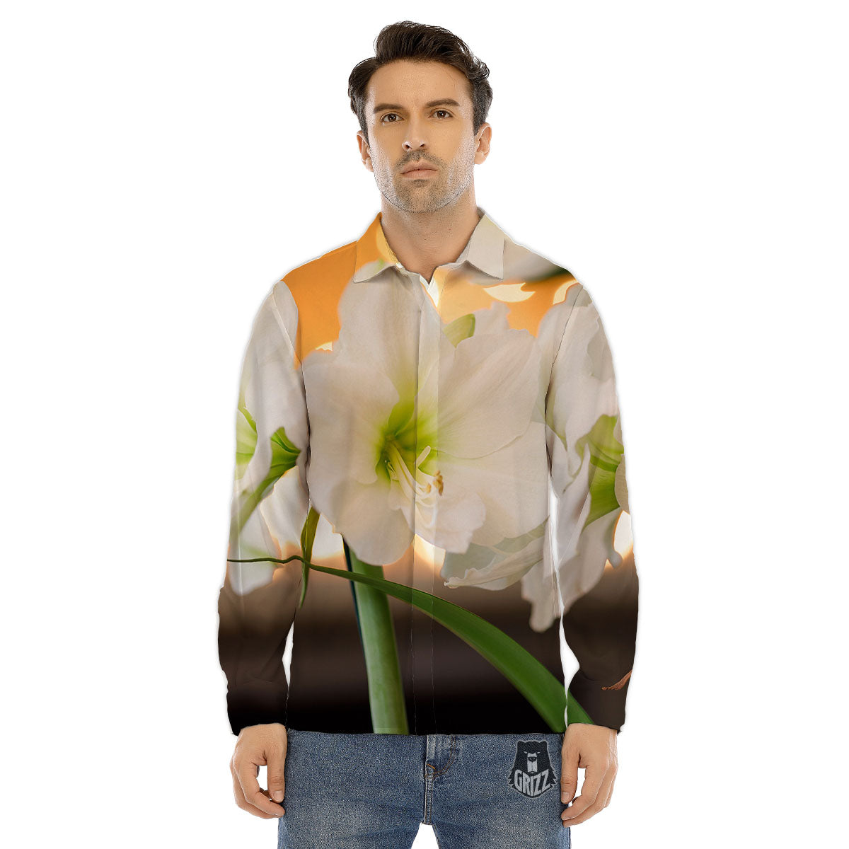 Amaryllis Red Print Men's Dress Shirts-grizzshop