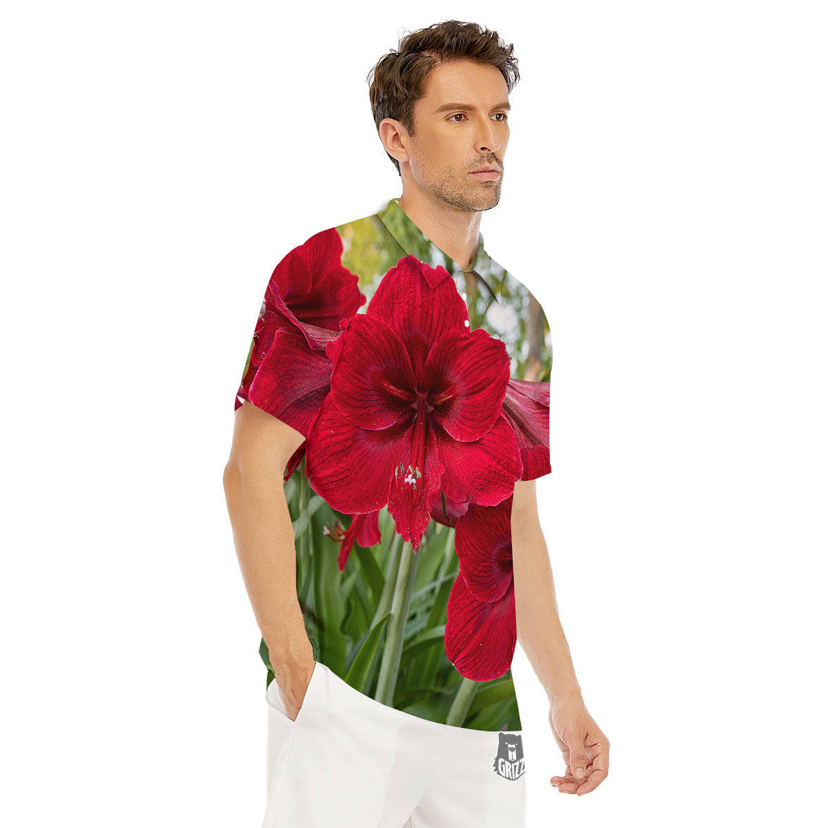 Amaryllis Red Print Men's Golf Shirts-grizzshop