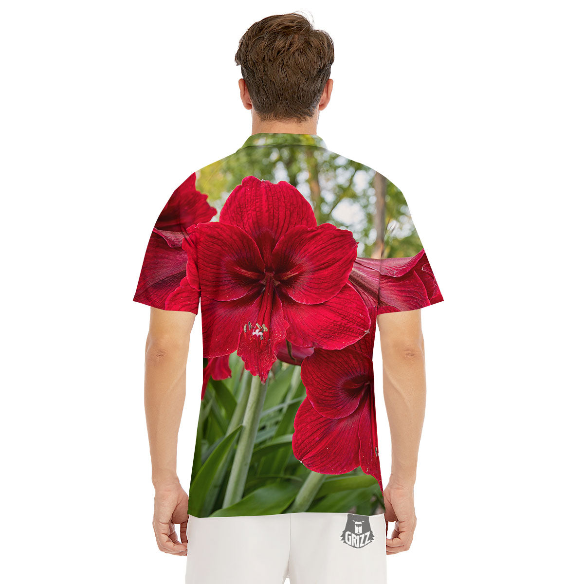 Amaryllis Red Print Men's Golf Shirts-grizzshop