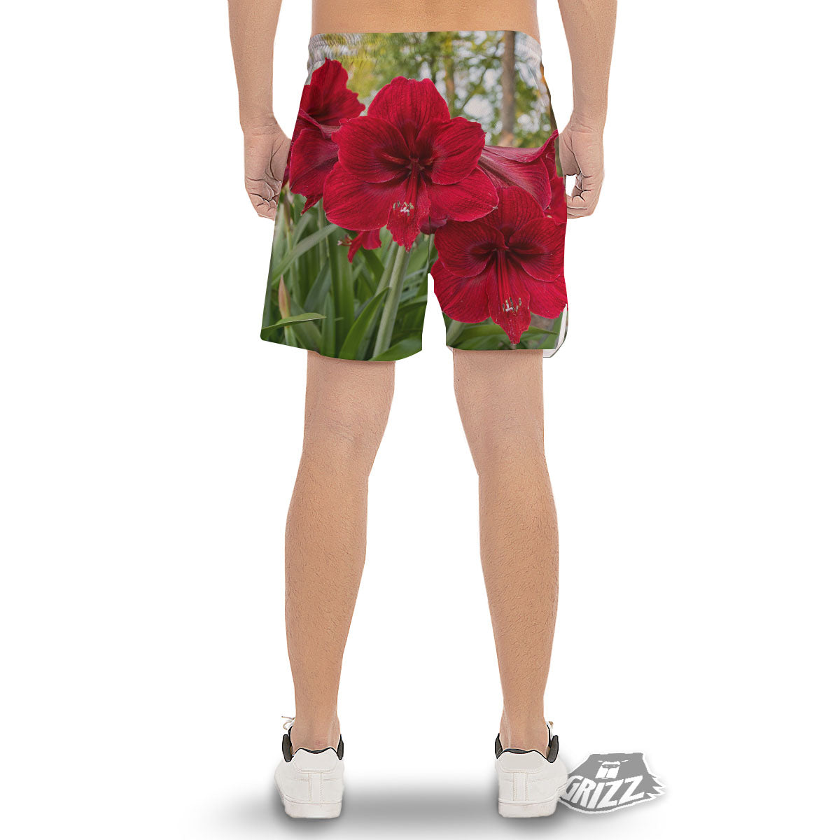 Amaryllis Red Print Men's Gym Shorts-grizzshop