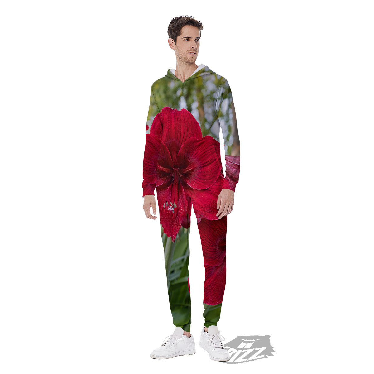 Amaryllis Red Print Men's Jumpsuit-grizzshop