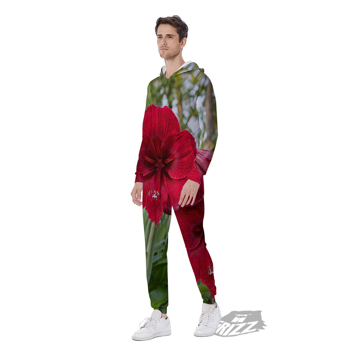 Amaryllis Red Print Men's Jumpsuit-grizzshop