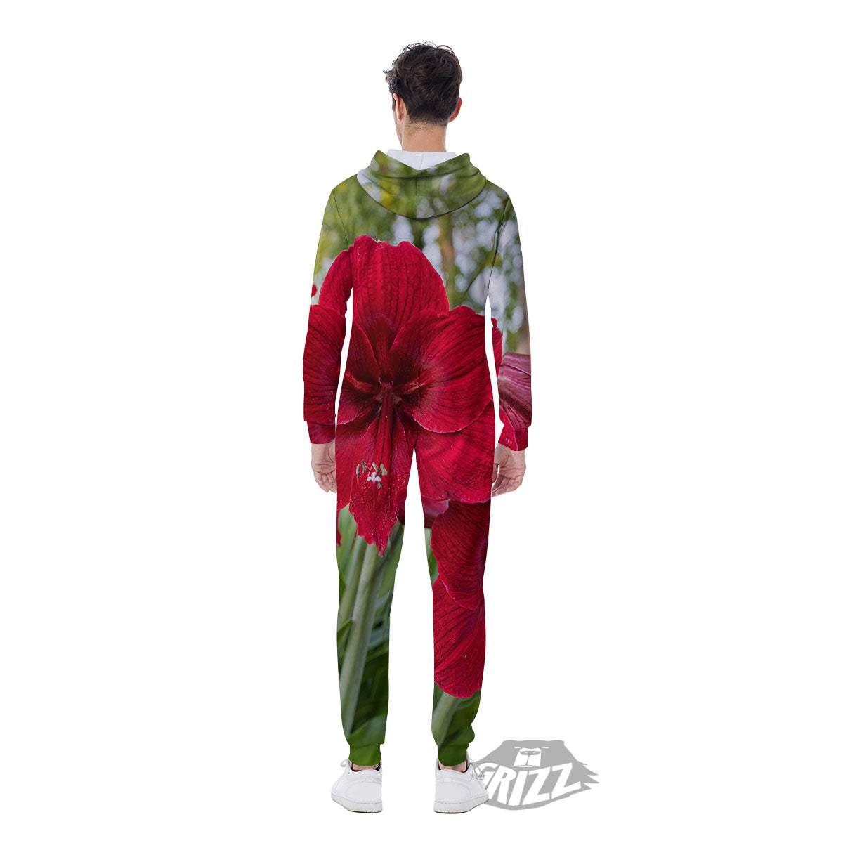 Amaryllis Red Print Men's Jumpsuit-grizzshop