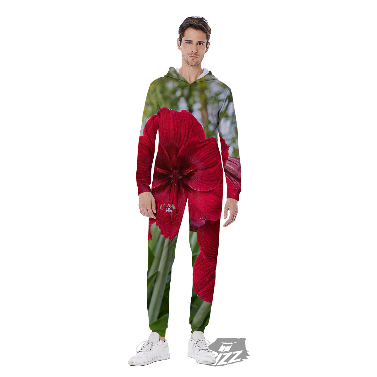 Amaryllis Red Print Men's Jumpsuit-grizzshop