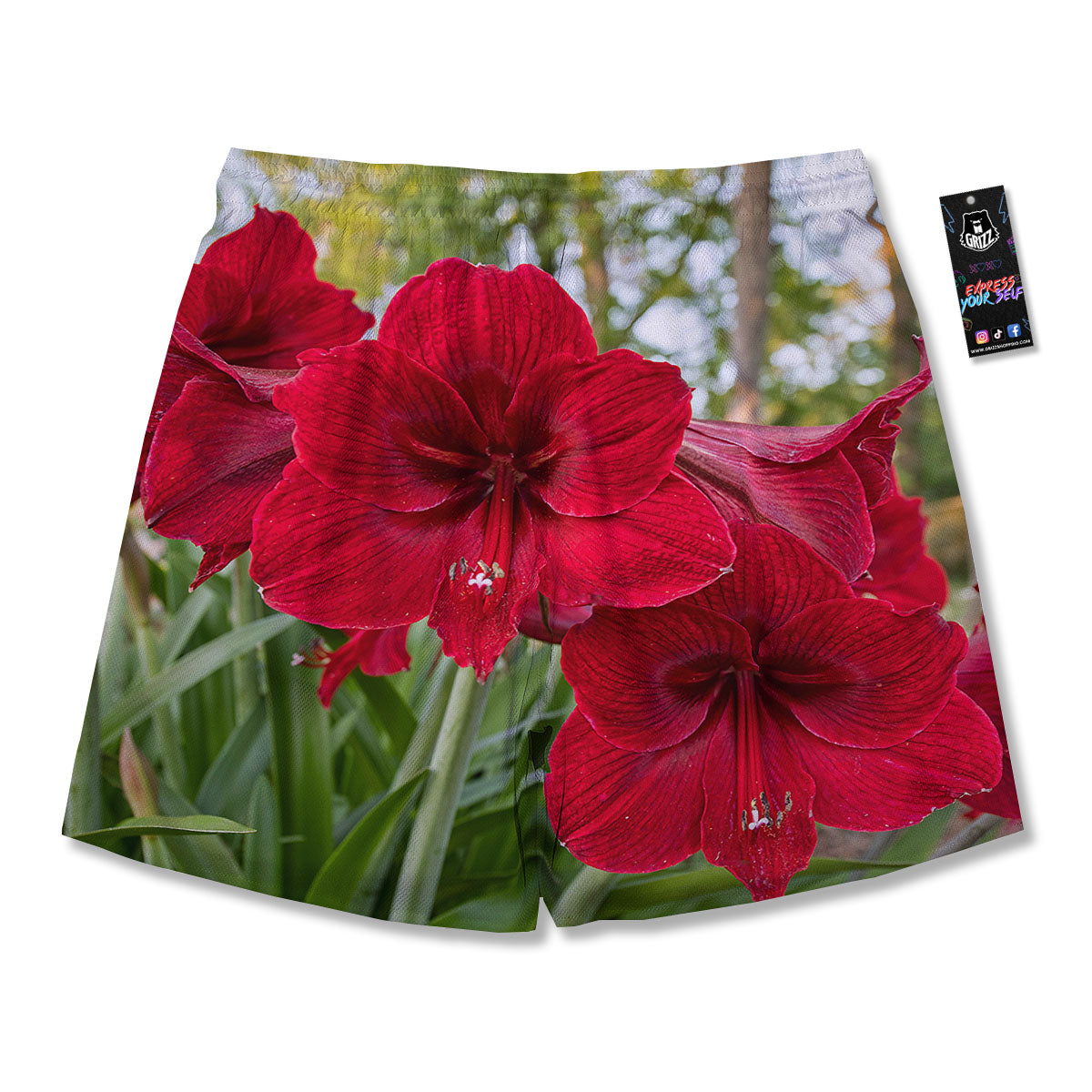 Amaryllis Red Print Men's Running Shorts-grizzshop