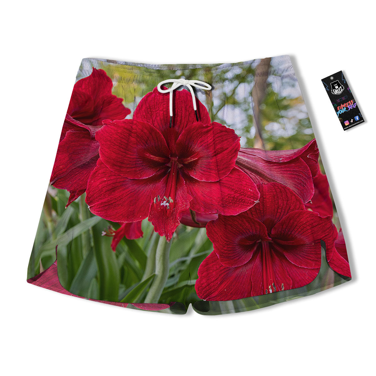 Amaryllis Red Print Men's Running Shorts-grizzshop
