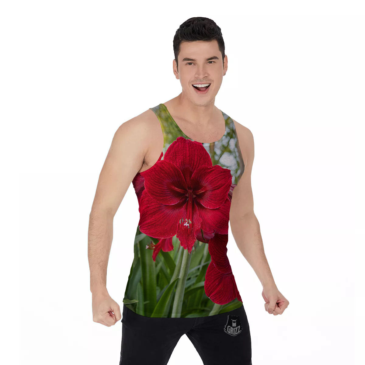 Amaryllis Red Print Men's Tank Top-grizzshop