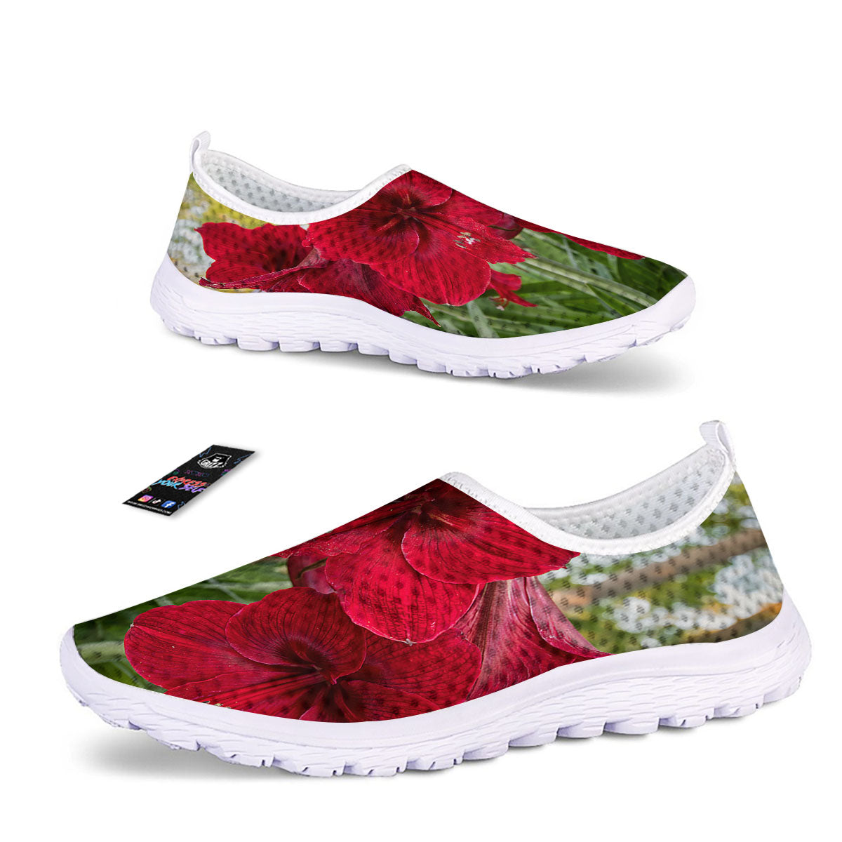 Amaryllis Red Print Nurse Shoes-grizzshop