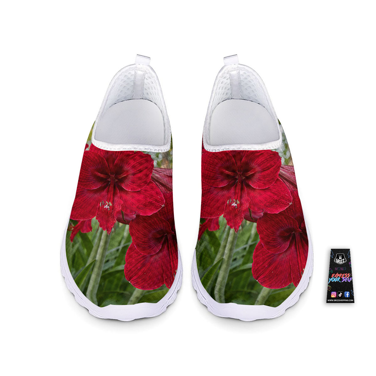 Amaryllis Red Print Nurse Shoes-grizzshop
