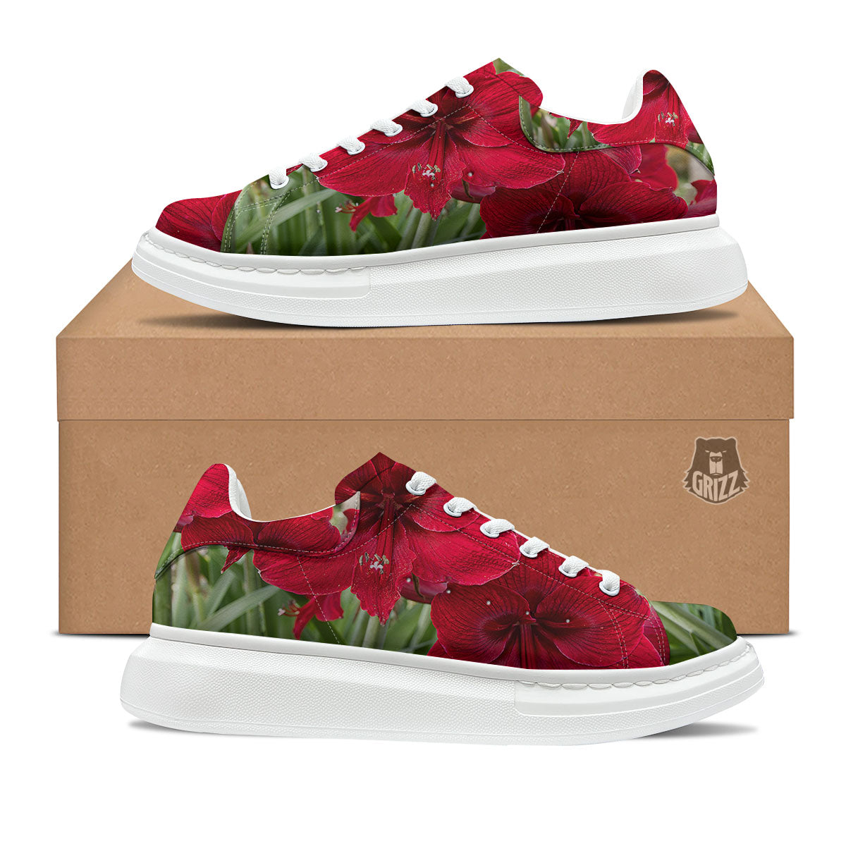 Amaryllis Red Print Platform Shoes-grizzshop