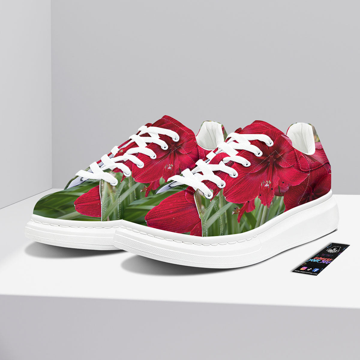 Amaryllis Red Print Platform Shoes-grizzshop