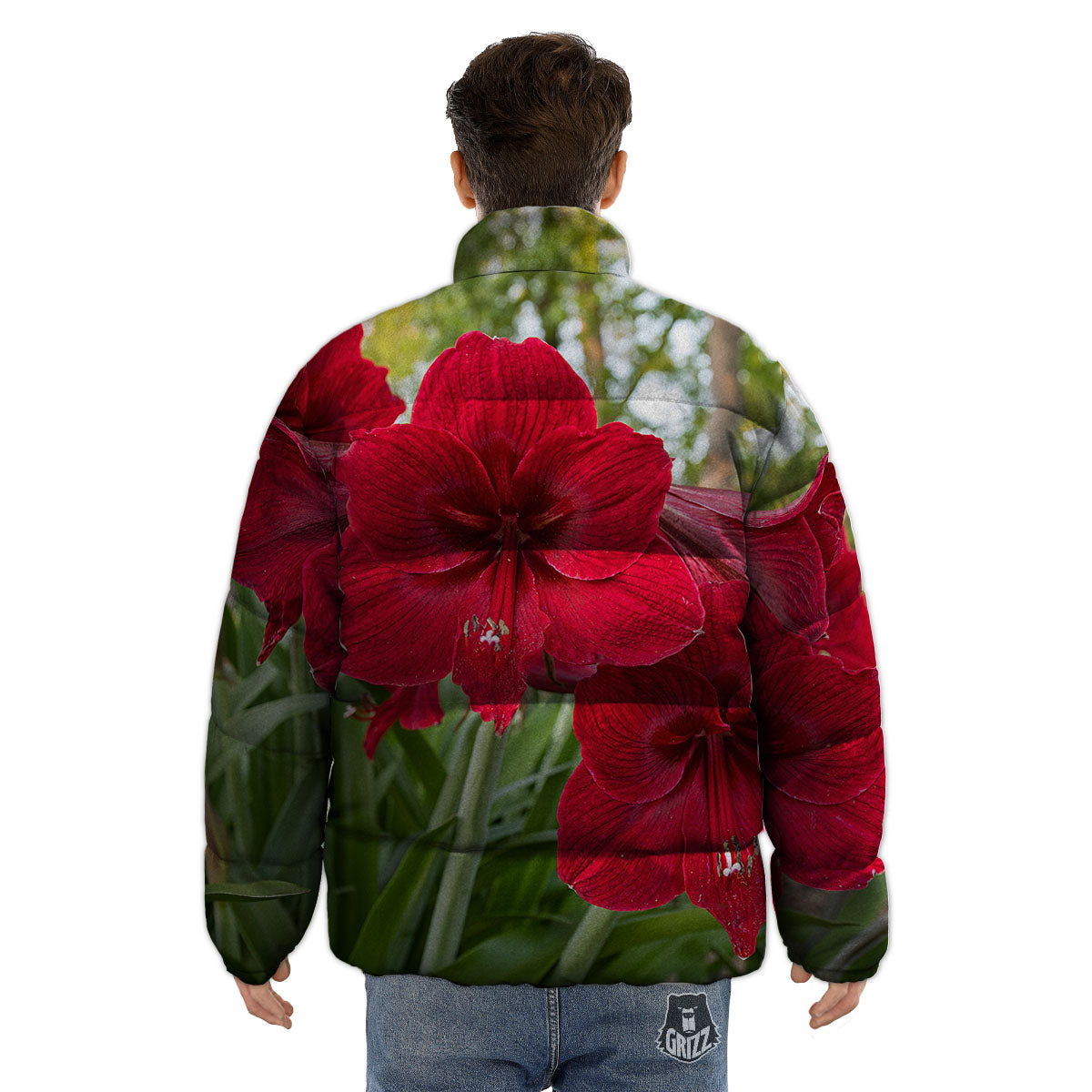 Amaryllis Red Print Puffer Jacket-grizzshop