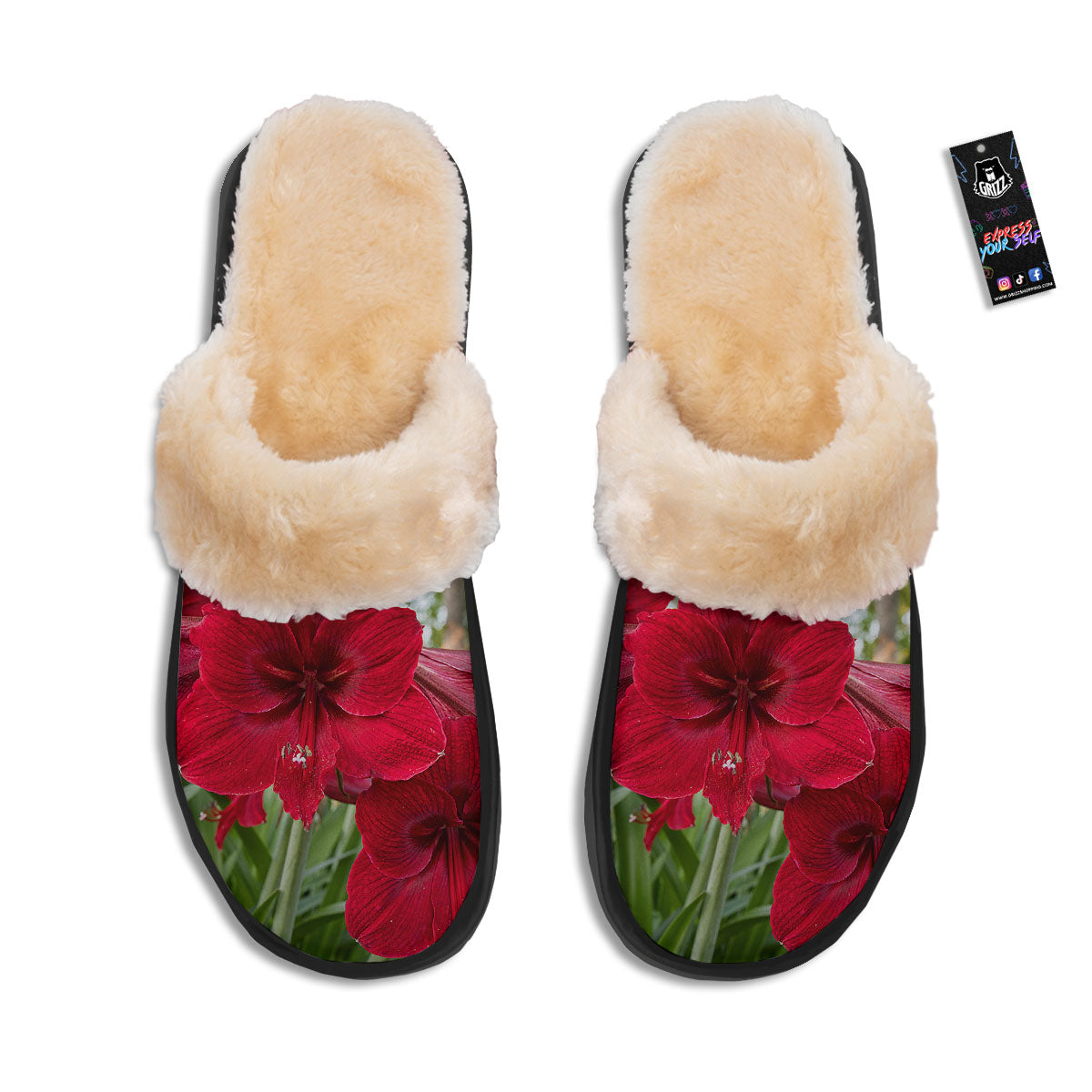 Amaryllis Red Print Slippers-grizzshop
