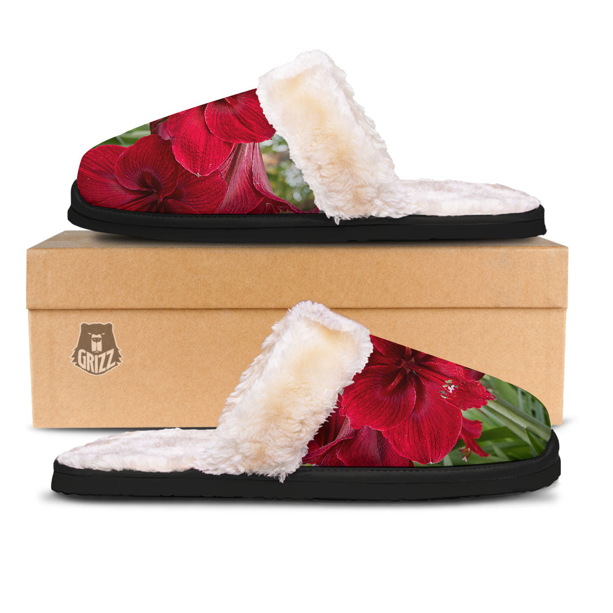 Amaryllis Red Print Slippers-grizzshop