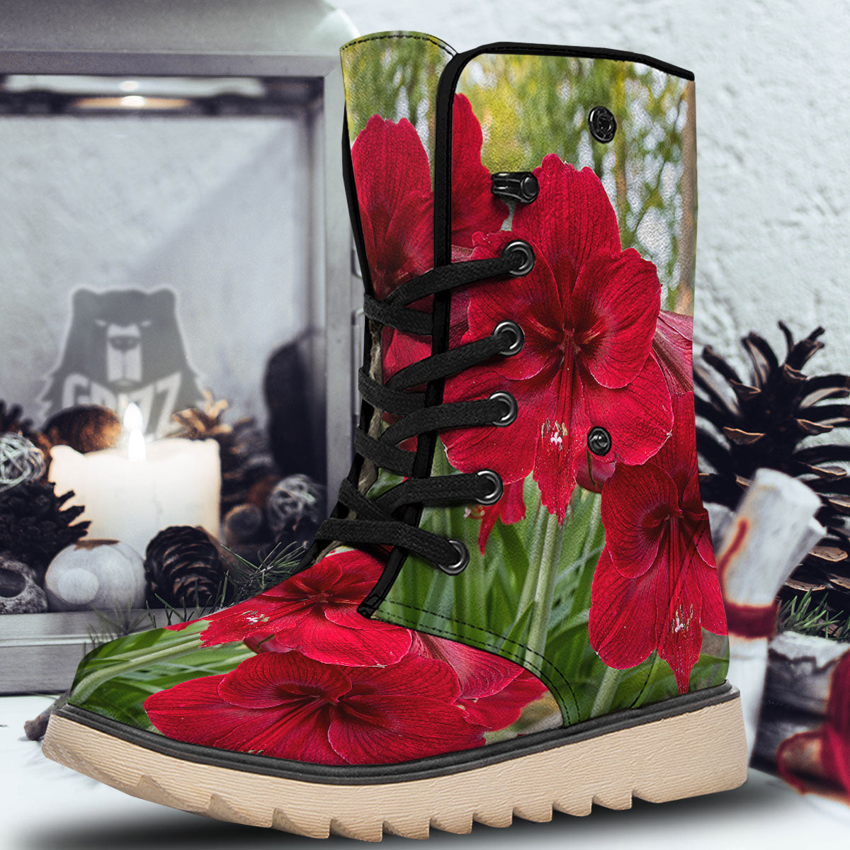 Amaryllis Red Print Snow Boots-grizzshop