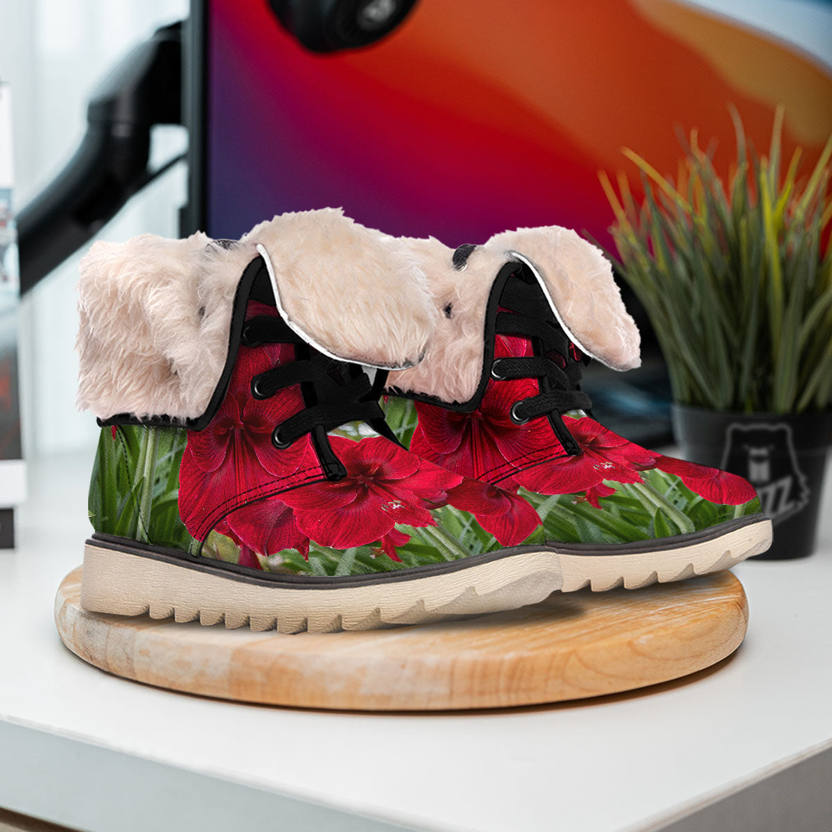 Amaryllis Red Print Snow Boots-grizzshop