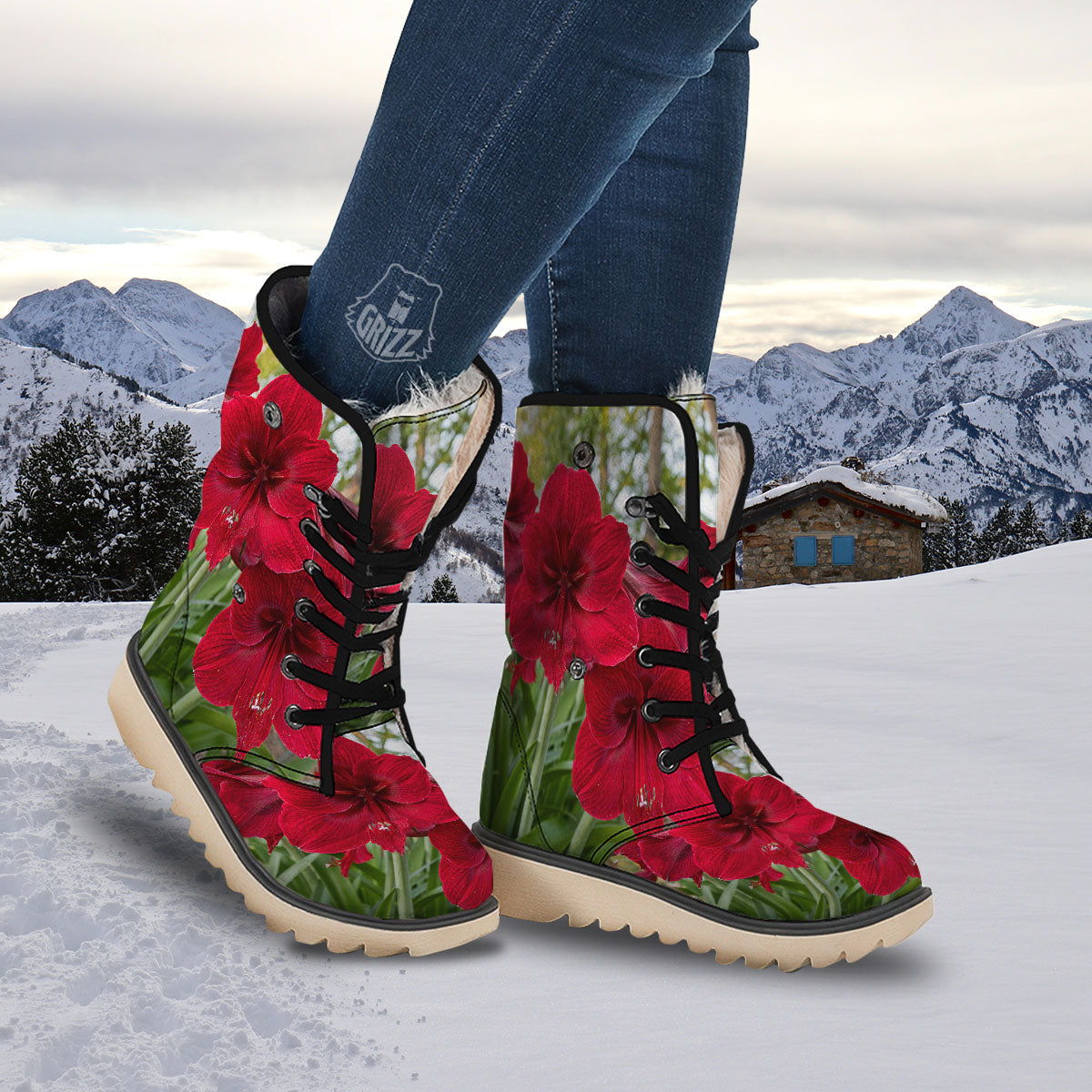 Amaryllis Red Print Snow Boots-grizzshop