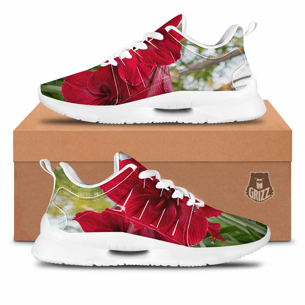 Amaryllis Red Print Tennis Shoes-grizzshop