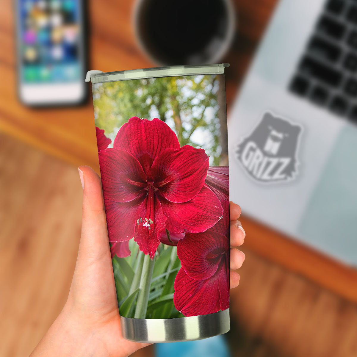 Amaryllis Red Print Tumbler-grizzshop