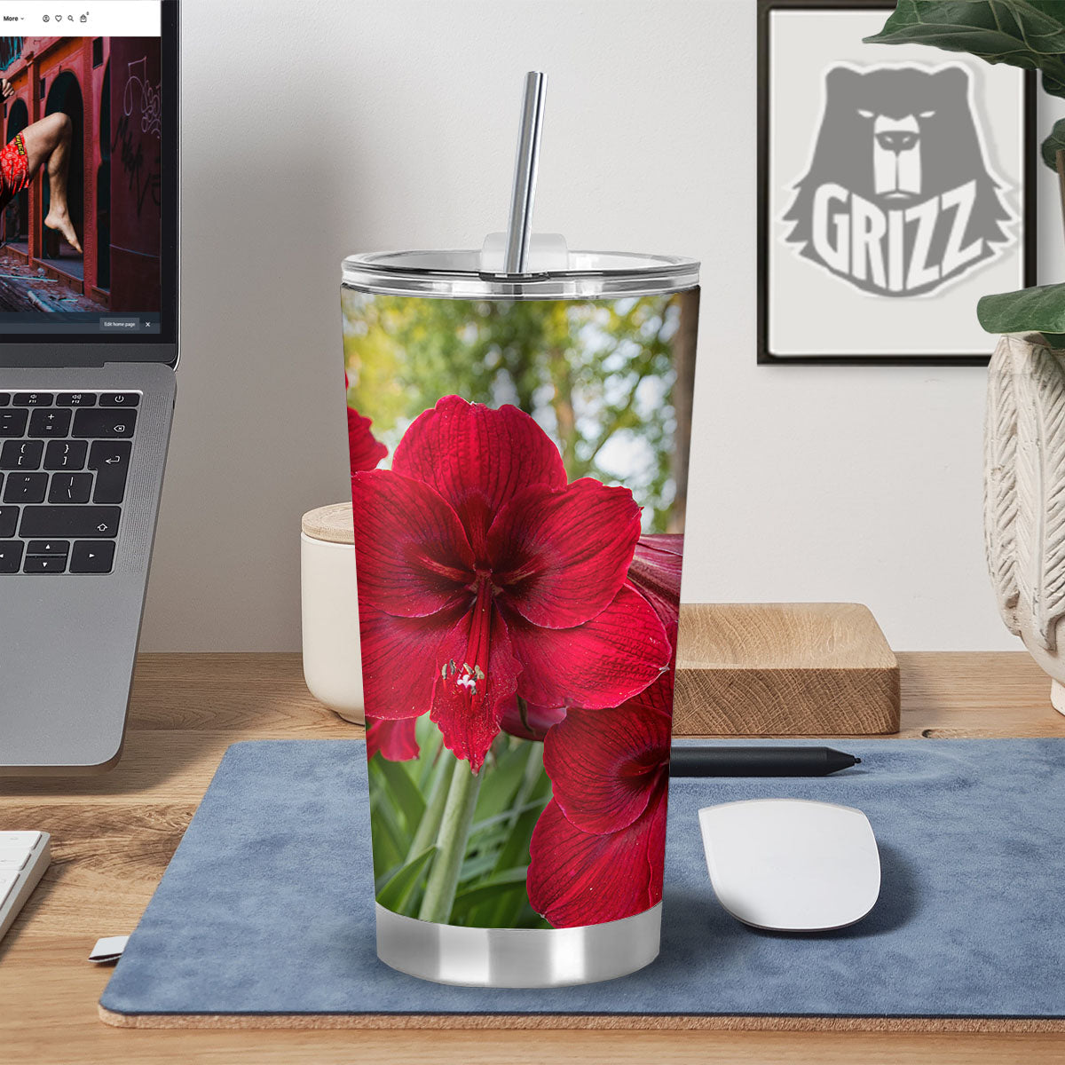 Amaryllis Red Print Tumbler-grizzshop