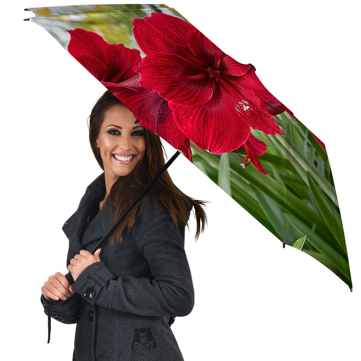 Amaryllis Red Print Umbrella-grizzshop