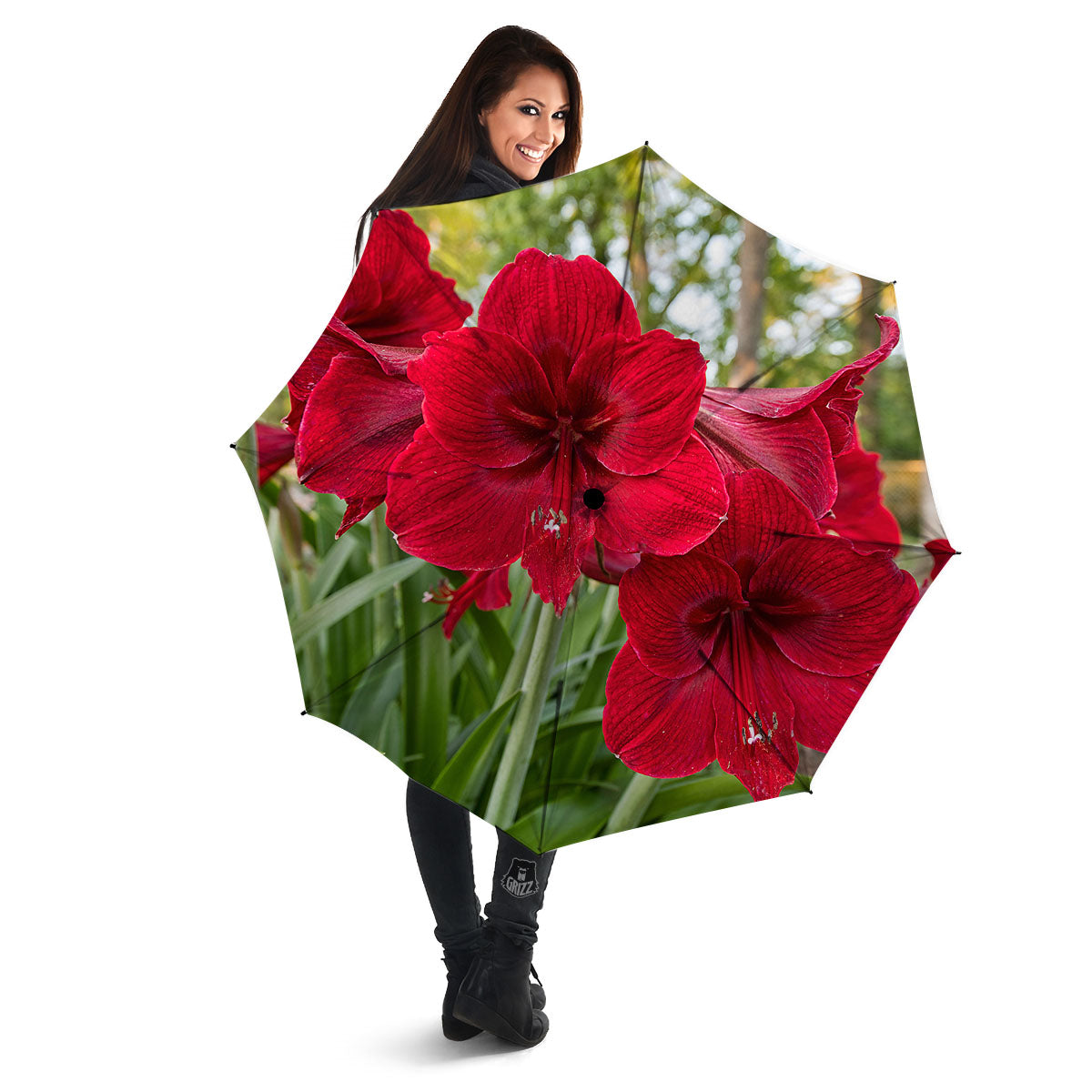 Amaryllis Red Print Umbrella-grizzshop