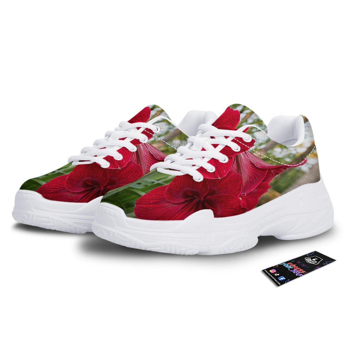 Amaryllis Red Print White Chunky Shoes-grizzshop