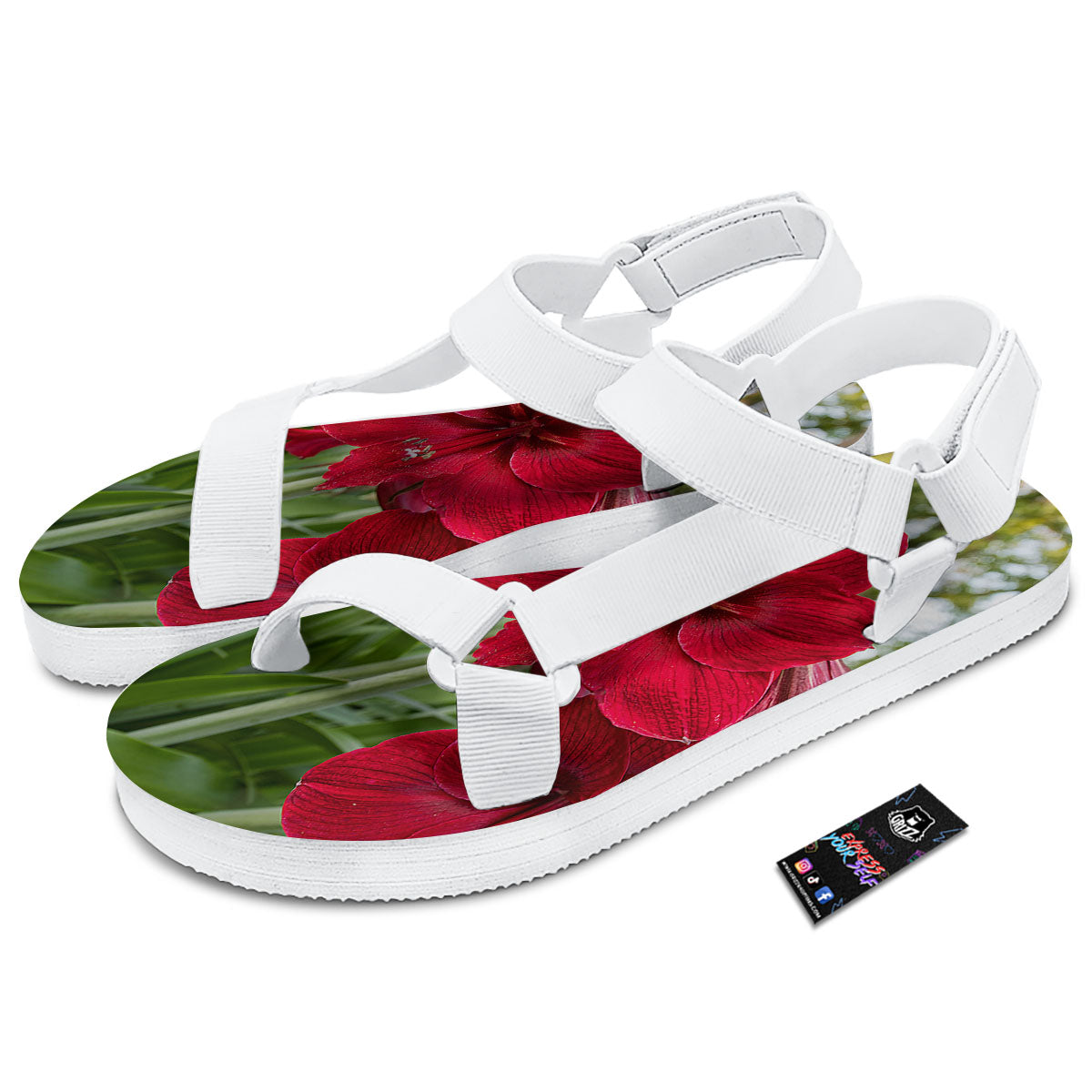 Amaryllis Red Print White Open Toe Sandals-grizzshop