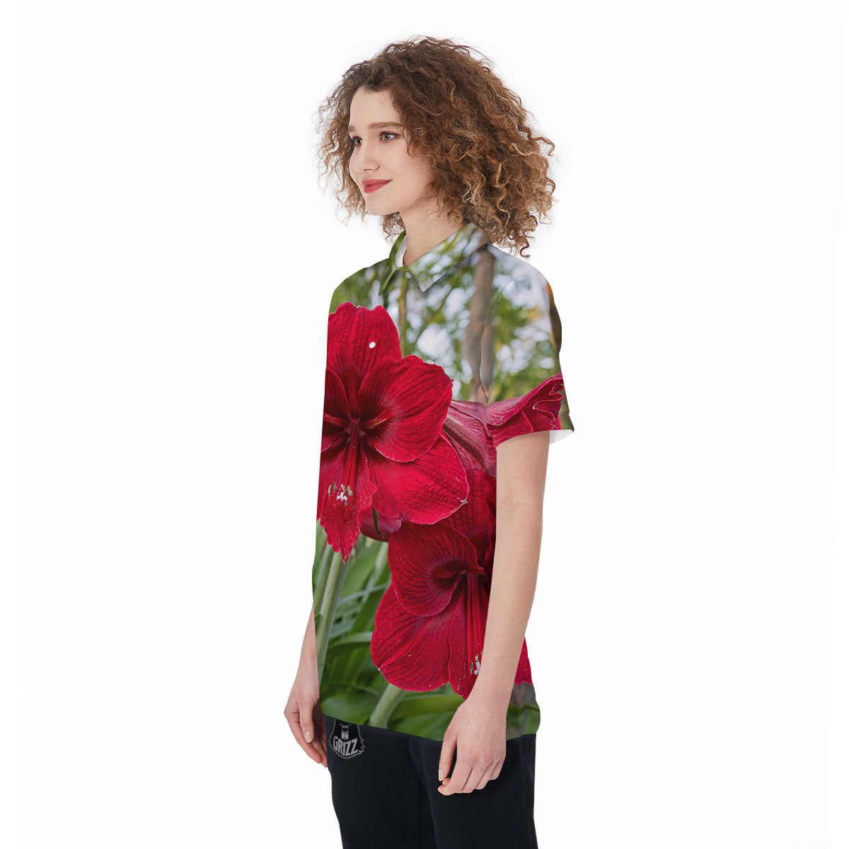 Amaryllis Red Print Women's Golf Shirts-grizzshop