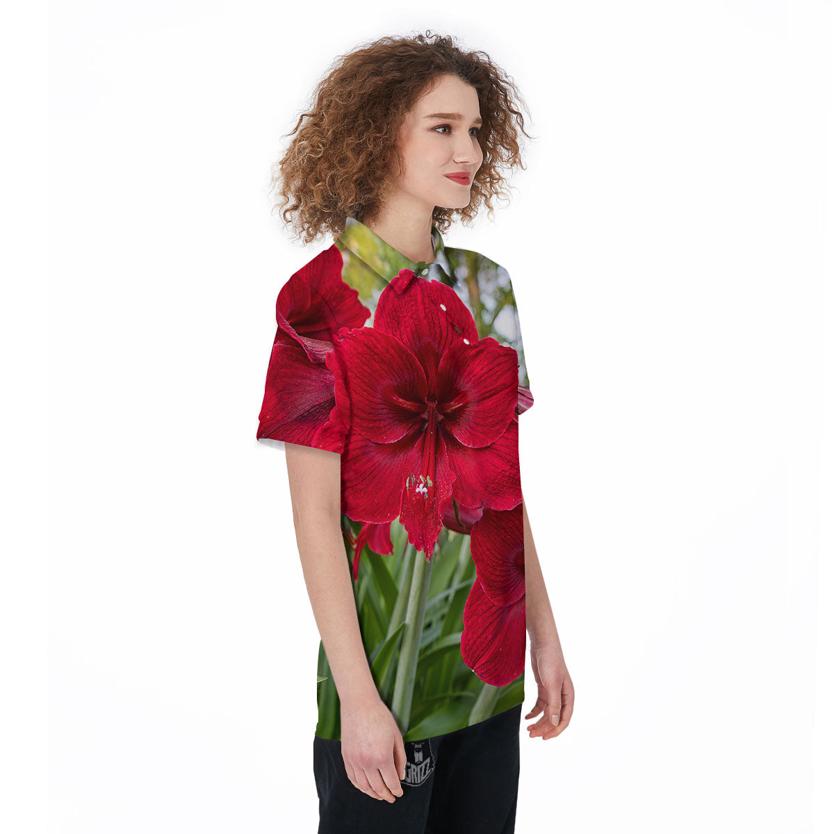 Amaryllis Red Print Women's Golf Shirts-grizzshop