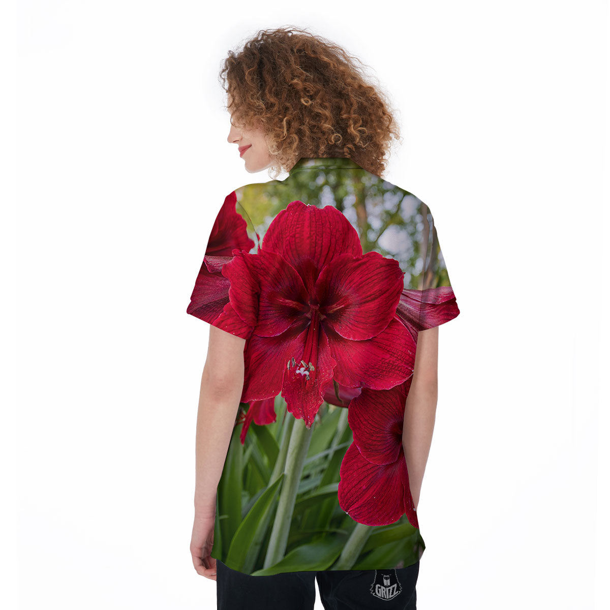 Amaryllis Red Print Women's Golf Shirts-grizzshop