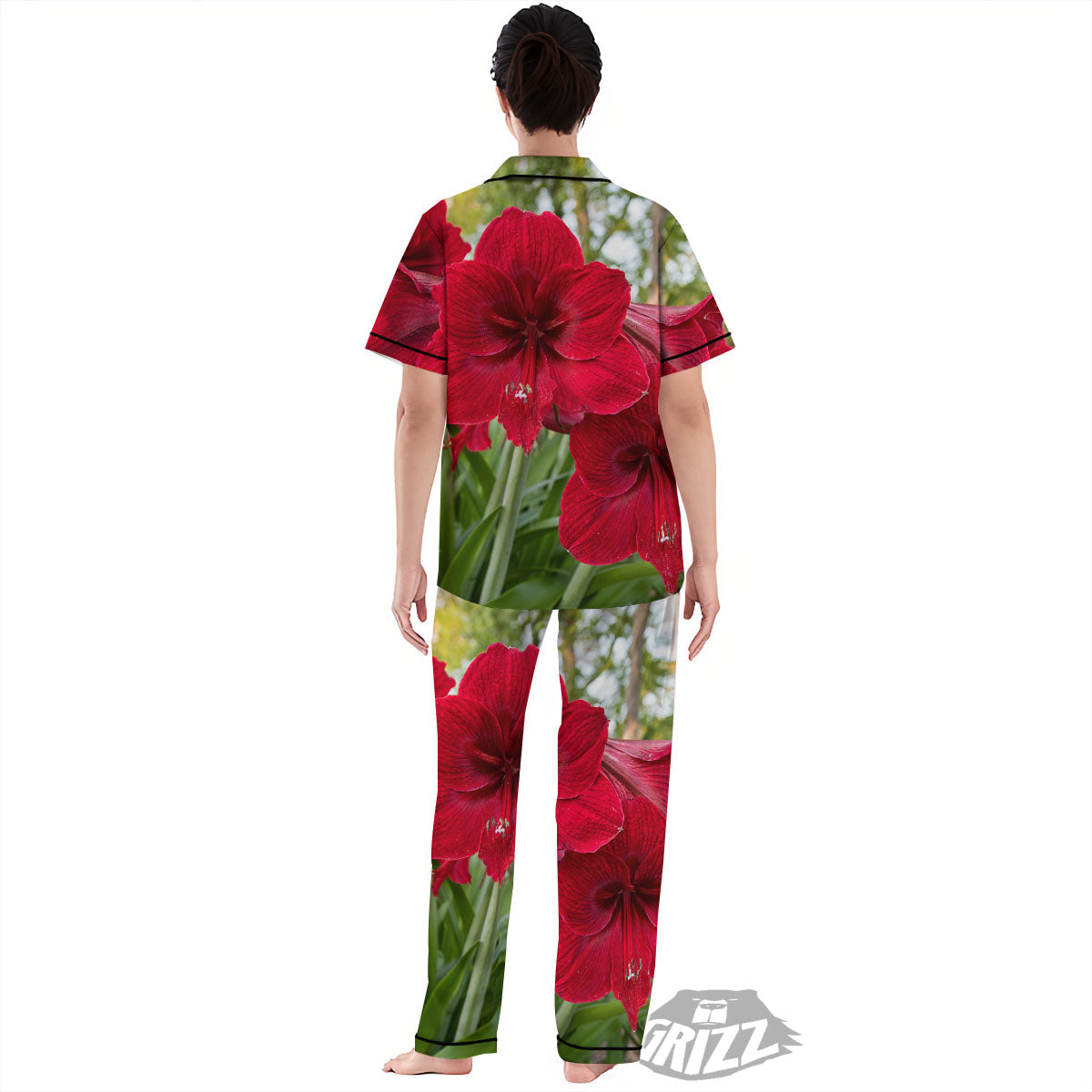 Amaryllis Red Print Women's Pajamas Set-grizzshop