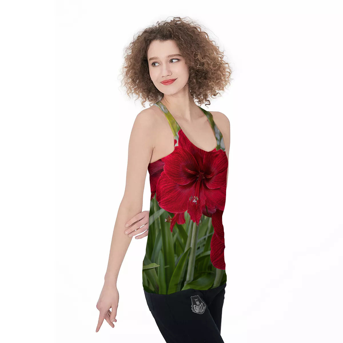 Amaryllis Red Print Women's Racerback Tank Top-grizzshop