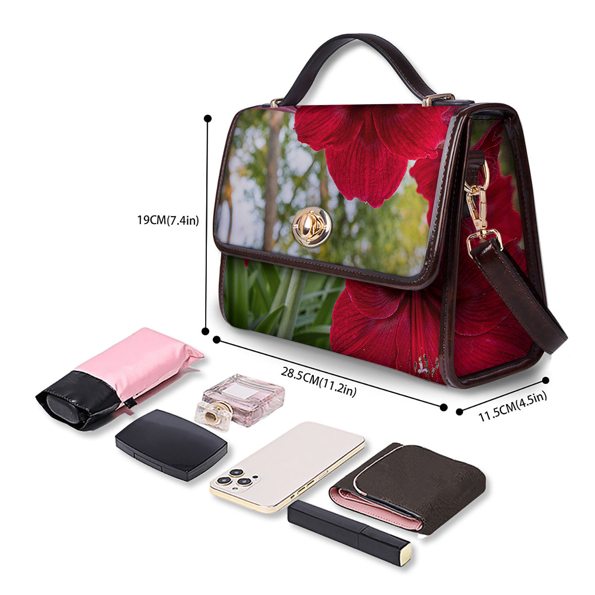 Amaryllis Red Print Women's Satchel Bag-grizzshop