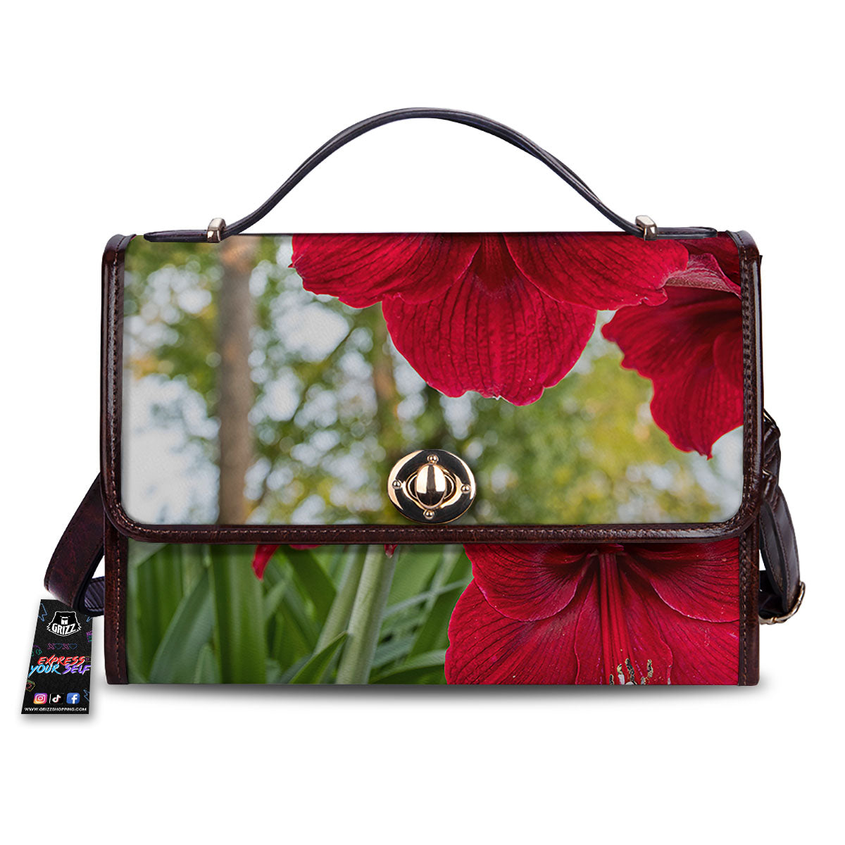Amaryllis Red Print Women's Satchel Bag-grizzshop