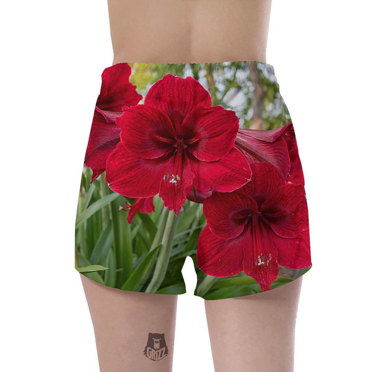 Amaryllis Red Print Women's Shorts-grizzshop