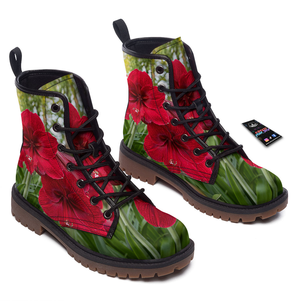 Amaryllis Red Print Work Boots-grizzshop