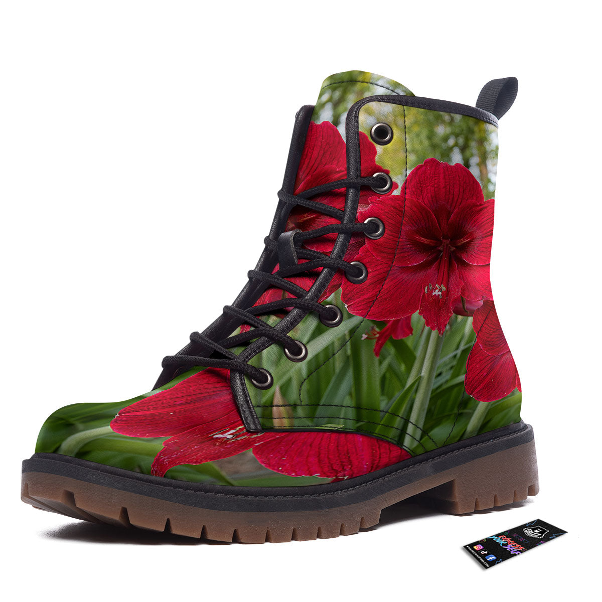 Amaryllis Red Print Work Boots-grizzshop